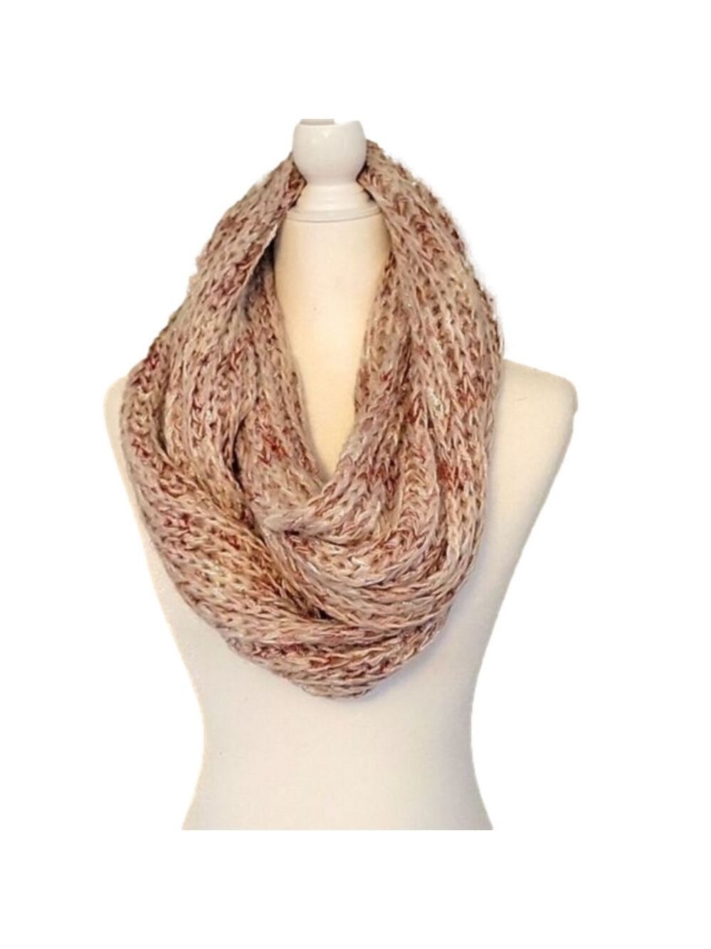 10" x 30" handmade soft pink cream taupe infinity scarf